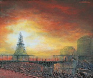 Pont de Bir-Hakeim - Tour Eiffel - Paris - Luc Dartois - Peinture et matieres sur toile 2010