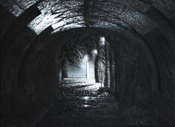 Le Tunnel - Quais de Sine a Paris la nuit - Luc Dartois - Peinture et matieres sur toile 2015