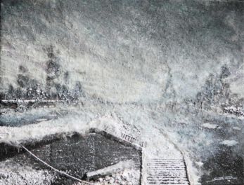 Tempete de neige - Pont de Grenelle a Paris - Luc Dartois - Peinture et matieres sur toile 2015