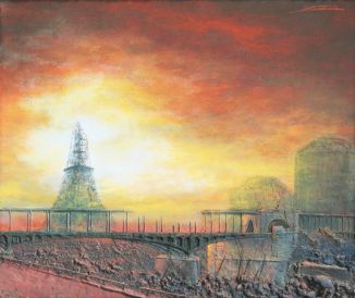 Pont de Bir-Hakeim - Tour Eiffel - Paris - Luc Dartois - Peinture et matieres sur toile 2010