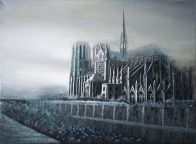 La Cathedrale - Notre-Dame de Paris - Luc Dartois - Peinture et matieres sur toile 2014