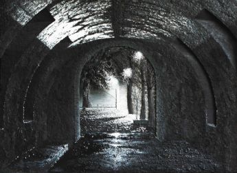 Le Tunnel - Quais de Sine a Paris la nuit - Luc Dartois - Peinture et matieres sur toile 2015